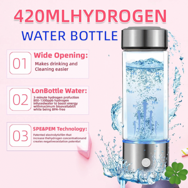 Second image of Hydrogen Water Bottle Generator, Portable Hydrogen Water Ionizer Machine Rechargeable,Hydrogen Rich Water Glass Health Cup for Travel 420ml Gift for Friends/Women/Men/Mom/Father/Grandpa/Grandma