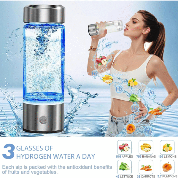Second image of 2025 New Hydrogen Water Bottle, Rechargeable Hydrogen-Rich Water Generator Machine with SPE PEM Technology,for Home Office Travel Fitness Drinking, Portable, Glass, Stainless Steel, 450ml