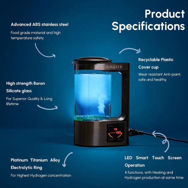 Second image of Hydrogen Water Bottle | 3X More Hydrogen Concentration | 32oz, 50oz, 68oz Hydrogen Water Generator | Big Size More Hydrogen | Water Hydrogenator (HydroKettle 1.5PPM)
