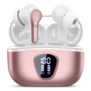 Wireless Earbuds, Bluetooth 5.4 Headphones HiFi Stereo, Bluetooth Earbuds with ENC Noise Cancelling Mic, IP7 Waterproof in Ear Earphones, 48H, LED Display Ear buds for Pad Workout Sports, Rose Gold