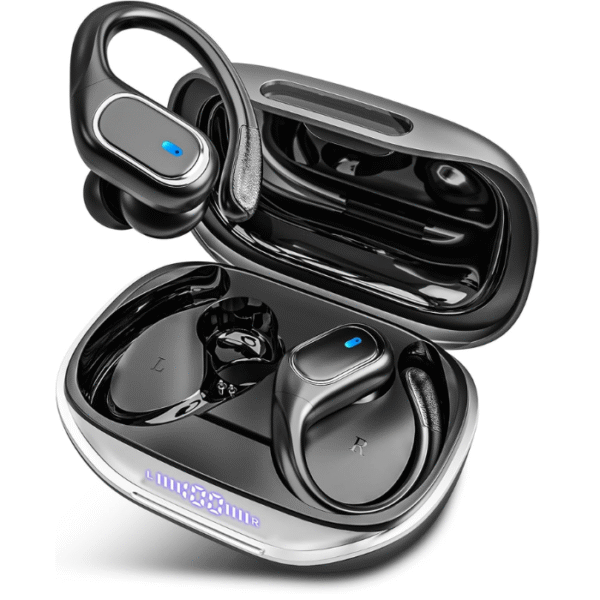 Wireless Earbuds Bluetooth Headphones 80Hrs Playtime Ear Buds IPX7 Waterproof Sports Earphones Wireless Charging Case Over-Ear Earhooks Headest - Black